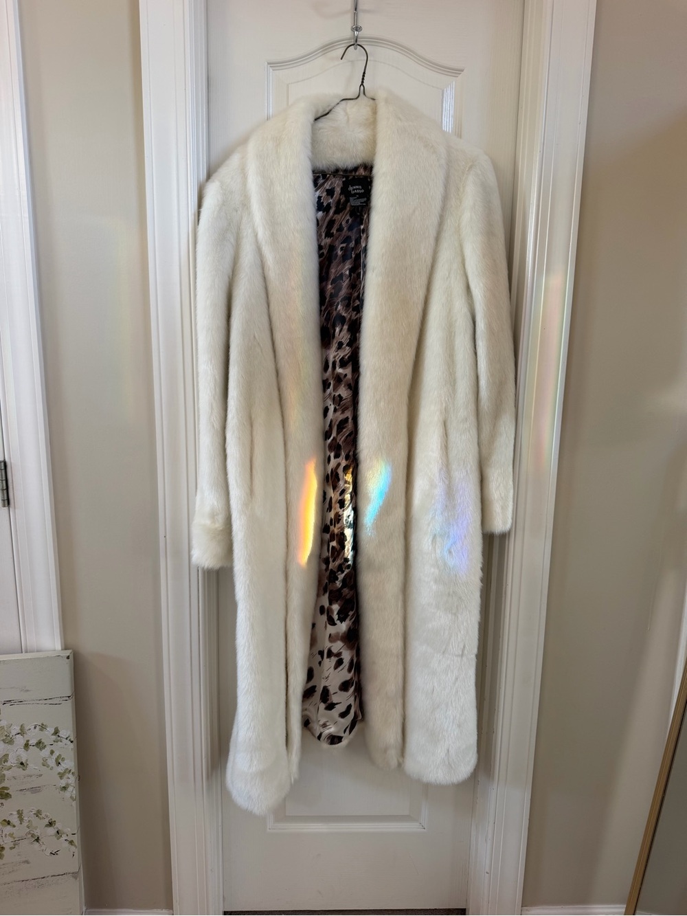 Women’s dennis basso Cream White Faux Fur Long Coat
